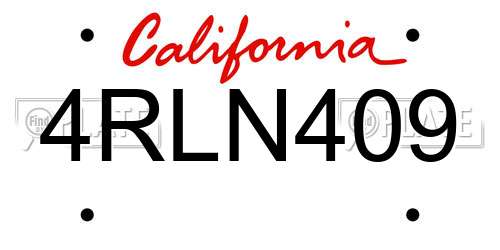 4RLN409 California License Plate