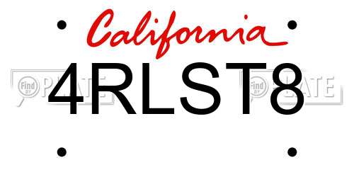 4RLST8 California License Plate