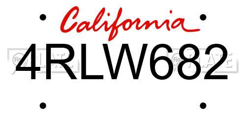 4RLW682 California License Plate