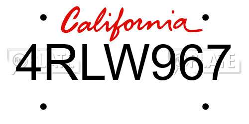 4RLW967 California License Plate