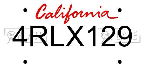 4RLX129 California License Plate