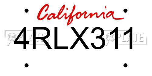 4RLX311 California License Plate