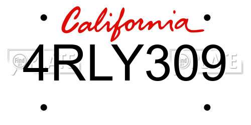 4RLY309 California License Plate