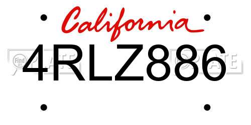 4RLZ886 California License Plate