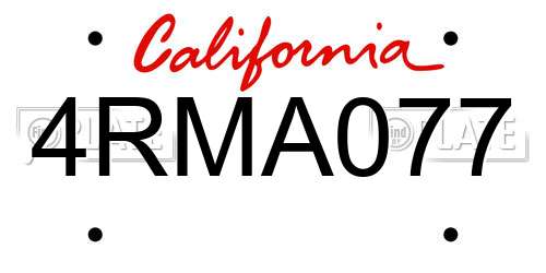 4RMA077 California License Plate