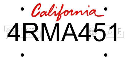 4RMA451 California License Plate