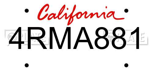 4RMA881 California License Plate