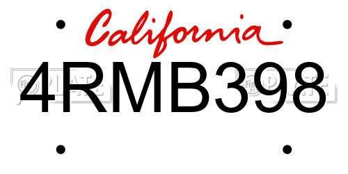 4RMB398 California License Plate