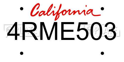 4RME503 California License Plate