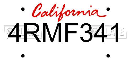 4RMF341 California License Plate
