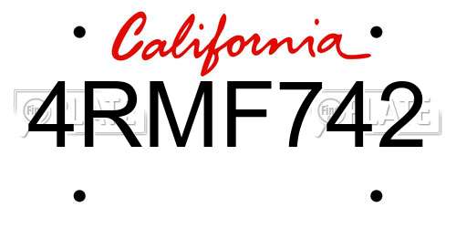 4RMF742 California License Plate
