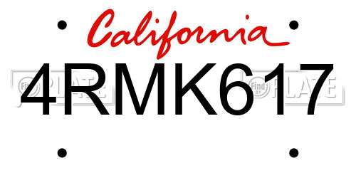 4RMK617 California License Plate