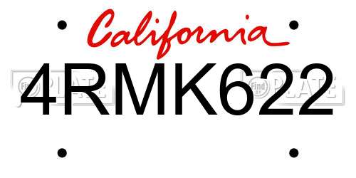 4RMK622 California License Plate