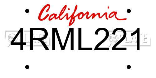 4RML221 California License Plate