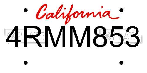 4RMM853 California License Plate