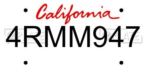 4RMM947 California License Plate