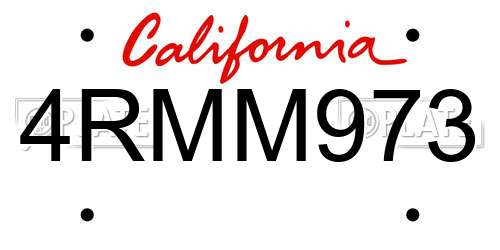 4RMM973 California License Plate