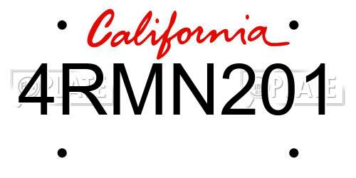 4RMN201 California License Plate