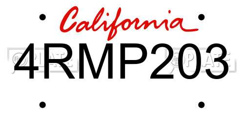 4RMP203 California License Plate