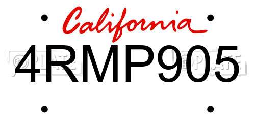 4RMP905 California License Plate