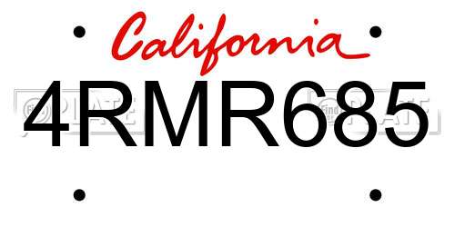 4RMR685 California License Plate