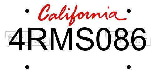 4RMS086 California License Plate