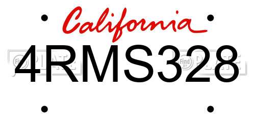 4RMS328 California License Plate