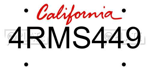 4RMS449 California License Plate