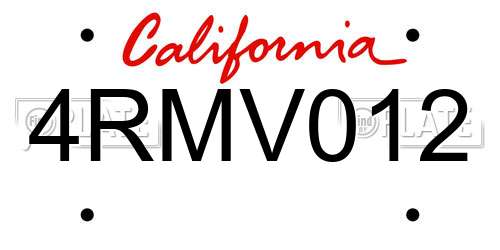 4RMV012 California License Plate