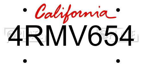 4RMV654 California License Plate