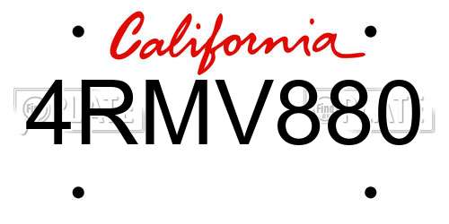 4RMV880 California License Plate