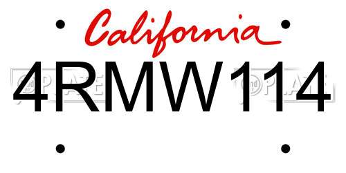4RMW114 California License Plate