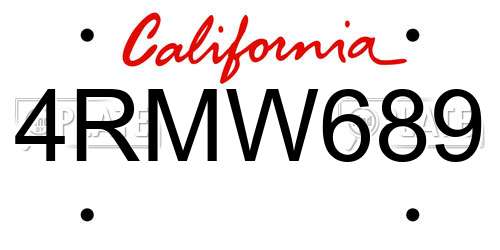 4RMW689 California License Plate