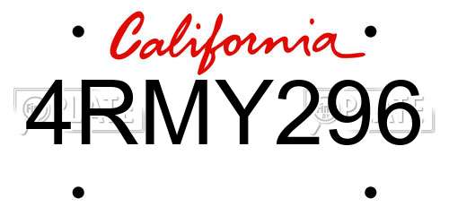 4RMY296 California License Plate