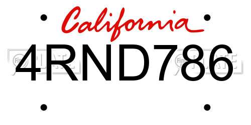 4RND786 California License Plate