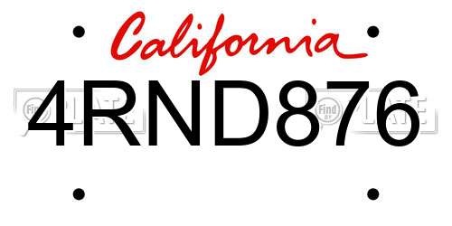 4RND876 California License Plate