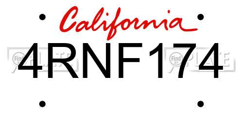 4RNF174 California License Plate