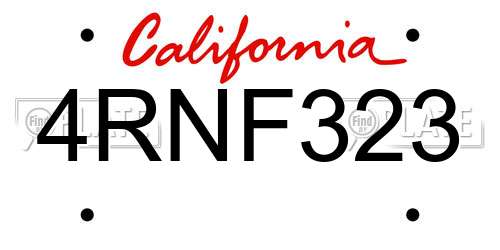 4RNF323 California License Plate