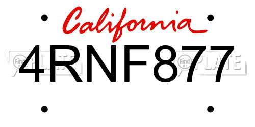 4RNF877 California License Plate