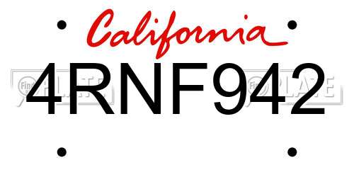 4RNF942 California License Plate
