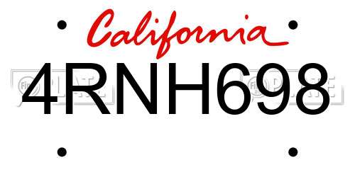 4RNH698 California License Plate