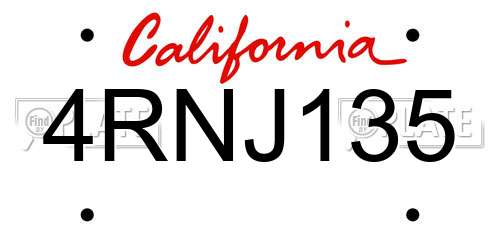 4RNJ135 California License Plate