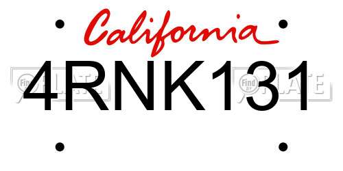 4RNK131 California License Plate