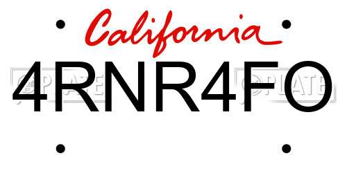 4RNR4FO California License Plate