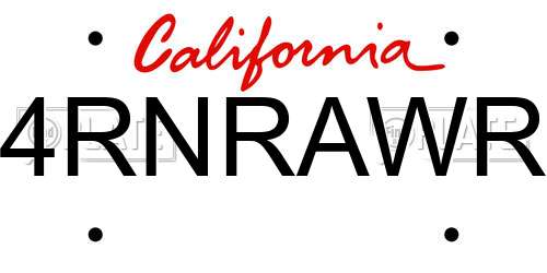 4RNRAWR California License Plate