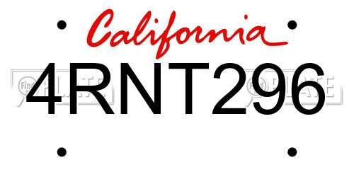 4RNT296 California License Plate
