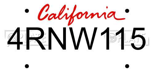 4RNW115 California License Plate