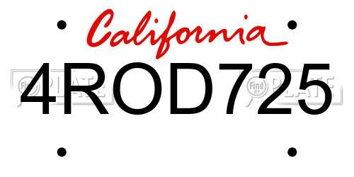 4ROD725 California License Plate