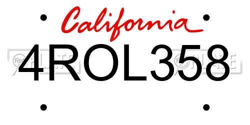 4ROL358 California License Plate