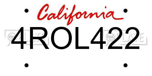 4ROL422 California License Plate